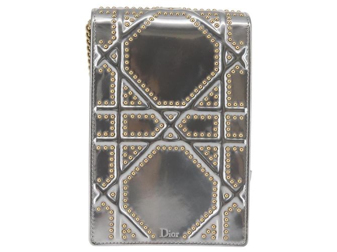 Borsa a Spalla con Catena Christian Dior Smalto Argento Auth 128918 - vista 3