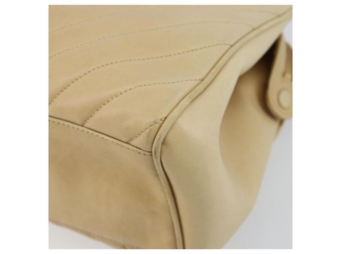 CHANEL Borsa a Mano V Stitch in Pelle di Agnello Beige Oro CC Auth 128926 D'oro - vista 10