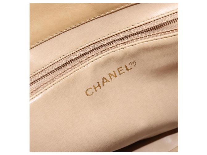CHANEL Borsa a Mano V Stitch in Pelle di Agnello Beige Oro CC Auth 128926 D'oro - vista 15
