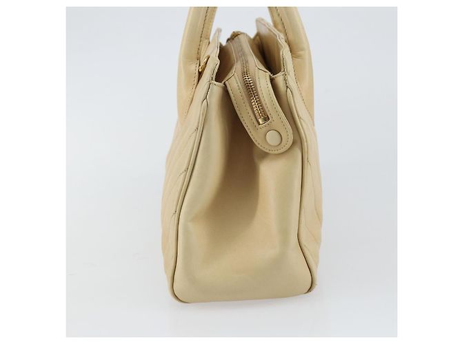 CHANEL Borsa a Mano V Stitch in Pelle di Agnello Beige Oro CC Auth 128926 D'oro - vista 5