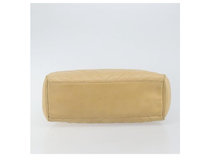 CHANEL Borsa a Mano V Stitch in Pelle di Agnello Beige Oro CC Auth 128926 D'oro - vista 9