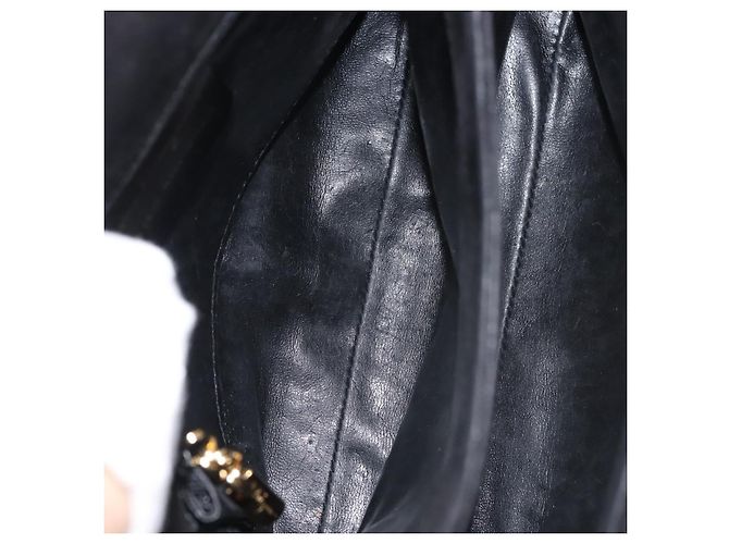 Borsa a Spalla Gancini in Pelle Scamosciata Nera e Oro Salvatore Ferragamo Auth 142668 Nero D'oro - vista 10