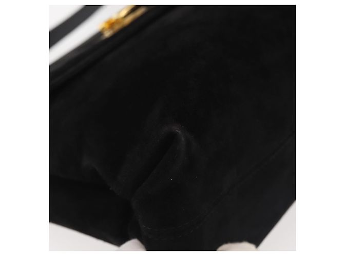 Borsa a Spalla Gancini in Pelle Scamosciata Nera e Oro Salvatore Ferragamo Auth 142668 Nero D'oro - vista 15