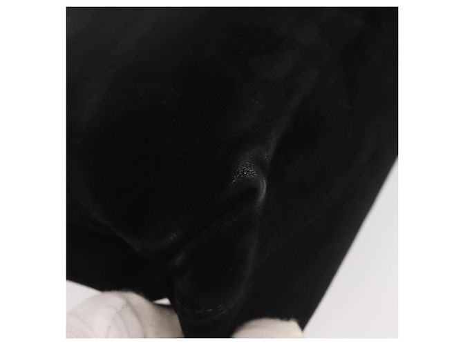Borsa a Spalla Gancini in Pelle Scamosciata Nera e Oro Salvatore Ferragamo Auth 142668 Nero D'oro - vista 16
