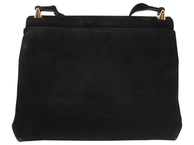 Borsa a Spalla Gancini in Pelle Scamosciata Nera e Oro Salvatore Ferragamo Auth 142668 Nero D'oro - vista 2