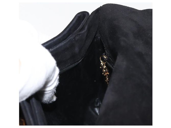 Borsa a Spalla Gancini in Pelle Scamosciata Nera e Oro Salvatore Ferragamo Auth 142668 Nero D'oro - vista 21