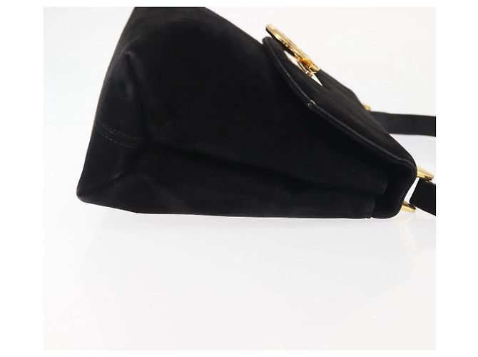 Borsa a Spalla Gancini in Pelle Scamosciata Nera e Oro Salvatore Ferragamo Auth 142668 Nero D'oro - vista 3