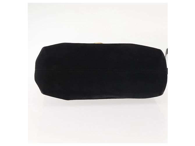 Borsa a Spalla Gancini in Pelle Scamosciata Nera e Oro Salvatore Ferragamo Auth 142668 Nero D'oro - vista 5