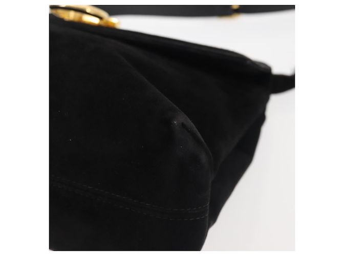 Borsa a Spalla Gancini in Pelle Scamosciata Nera e Oro Salvatore Ferragamo Auth 142668 Nero D'oro - vista 8