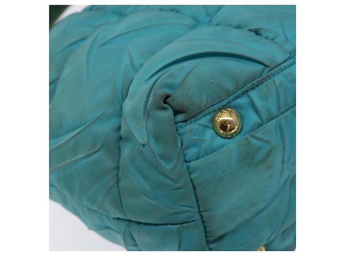 Borsa a Spalla PRADA Nylon Blu Oro Auth 141518 D'oro - vista 10