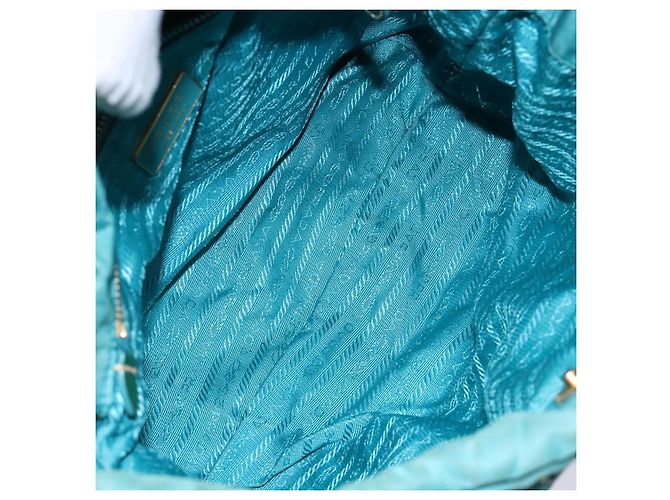 Borsa a Spalla PRADA Nylon Blu Oro Auth 141518 D'oro - vista 11
