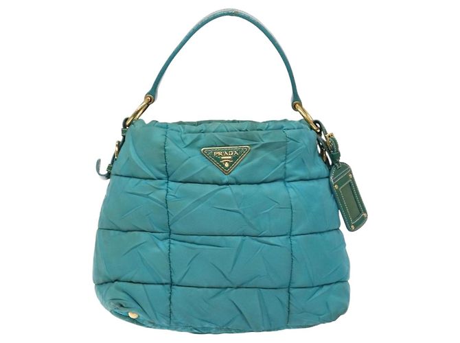 Borsa a Spalla PRADA Nylon Blu Oro Auth 141518 D'oro - vista 13