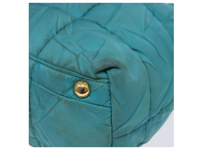 Borsa a Spalla PRADA Nylon Blu Oro Auth 141518 D'oro - vista 14