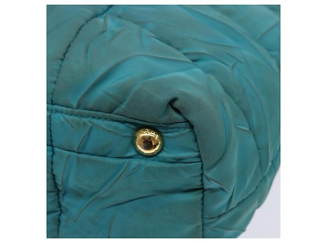 Borsa a Spalla PRADA Nylon Blu Oro Auth 141518 D'oro - vista 15