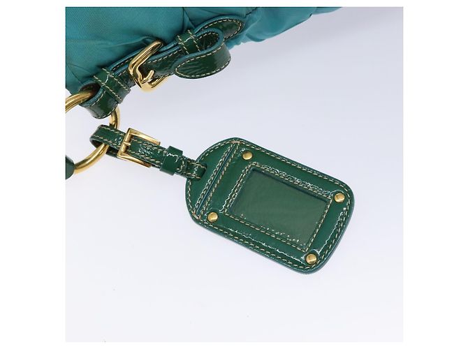 Borsa a Spalla PRADA Nylon Blu Oro Auth 141518 D'oro - vista 17