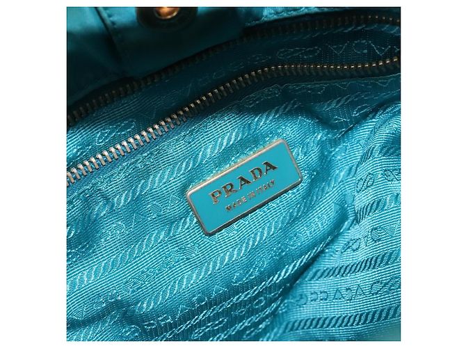 Borsa a Spalla PRADA Nylon Blu Oro Auth 141518 D'oro - vista 19