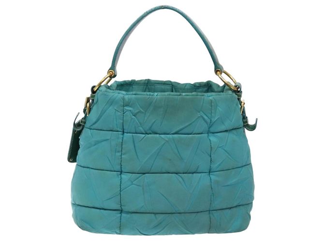 Borsa a Spalla PRADA Nylon Blu Oro Auth 141518 D'oro - vista 2