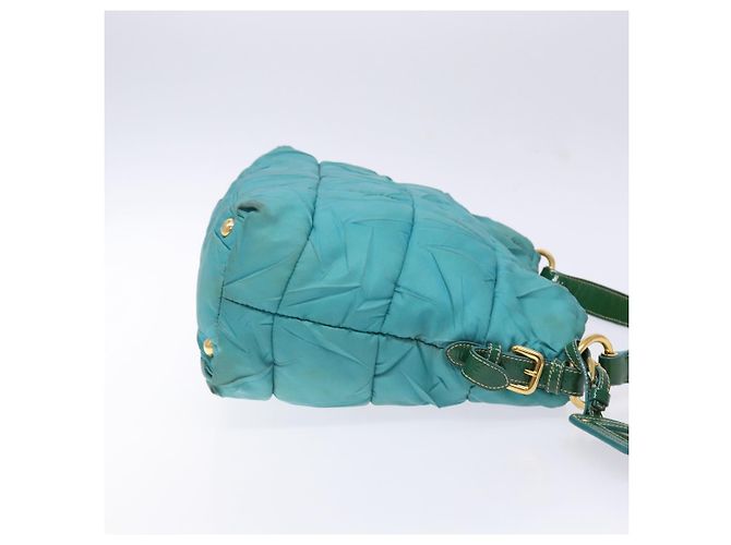 Borsa a Spalla PRADA Nylon Blu Oro Auth 141518 D'oro - vista 3
