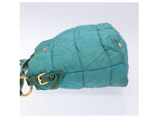 Borsa a Spalla PRADA Nylon Blu Oro Auth 141518 D'oro - vista 4