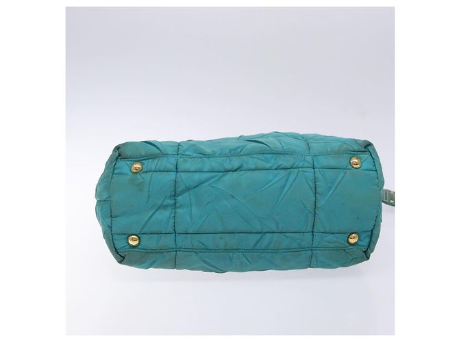 Borsa a Spalla PRADA Nylon Blu Oro Auth 141518 D'oro - vista 5