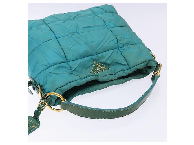 Borsa a Spalla PRADA Nylon Blu Oro Auth 141518 D'oro - vista 6