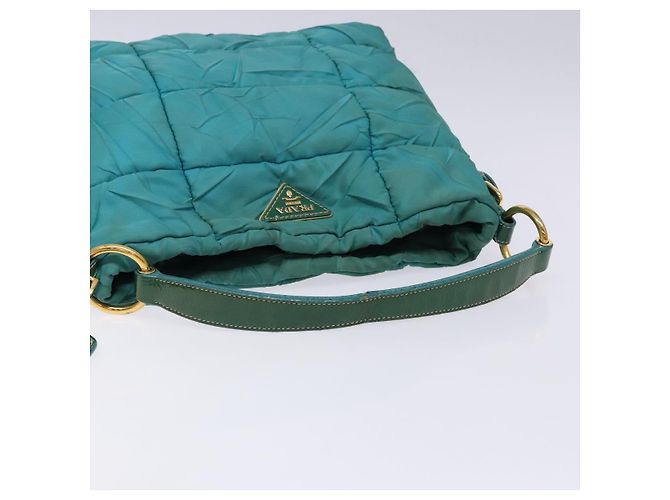 Borsa a Spalla PRADA Nylon Blu Oro Auth 141518 D'oro - vista 7