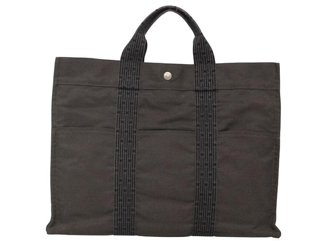 Hermès HERMES Handtasche Her Line MM Canvas Grau Silber Auth 141483 Braun - Ansicht 13