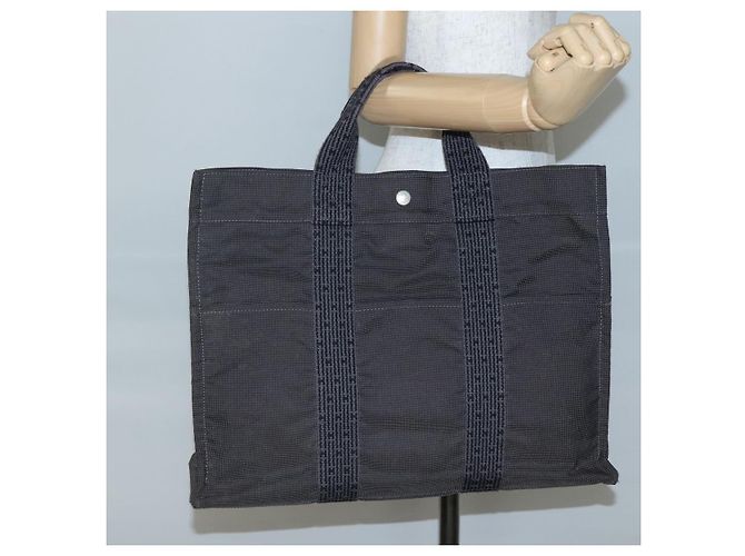 Hermès HERMES Handtasche Her Line MM Canvas Grau Silber Auth 141483 Braun - Ansicht 19
