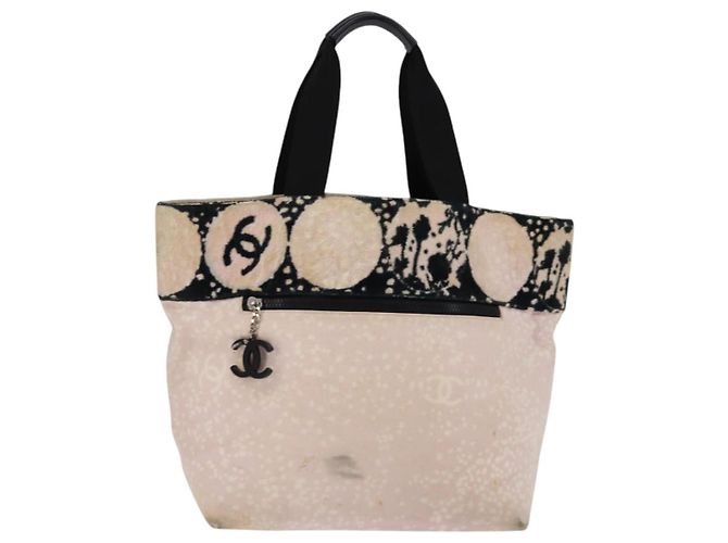 CHANEL Borsa Tote Alta Estate Canvas Rosa Argento CC Auth 142684 - vista 13
