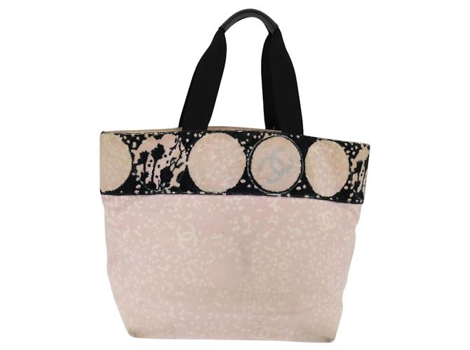 CHANEL Borsa Tote Alta Estate Canvas Rosa Argento CC Auth 142684 - vista 2