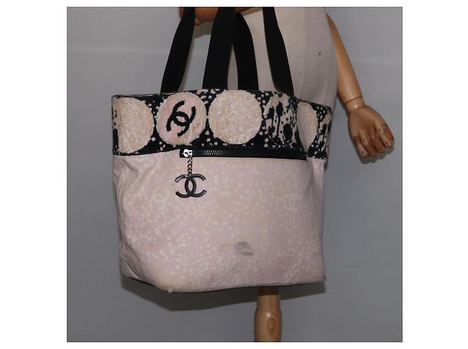 CHANEL Borsa Tote Alta Estate Canvas Rosa Argento CC Auth 142684 - vista 24