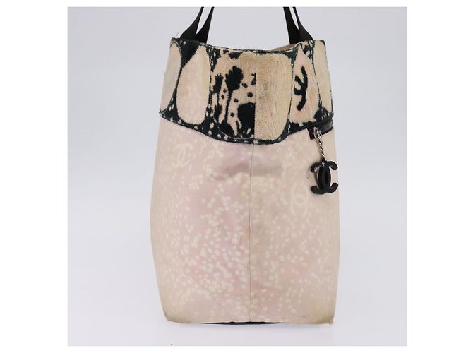 CHANEL Borsa Tote Alta Estate Canvas Rosa Argento CC Auth 142684 - vista 3