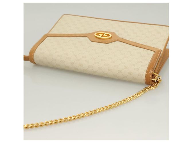 Gucci Borsa a Spalla con Catena Micro GG Supreme PVC Bianco Oro Auth BA3303 D'oro - vista 6