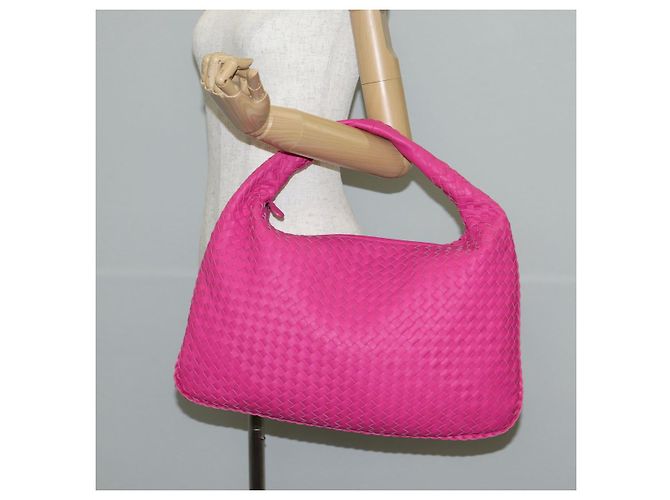 Autre Marque BORSA Hobo INTRECCIATO IN PELLE ROSA ARGENTO AUTH 143823V - vista 23