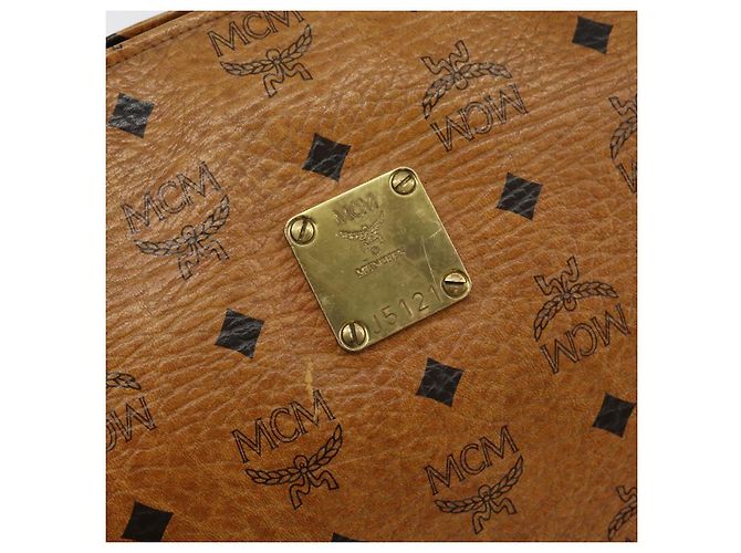 Borsa Clutch MCM Logogram Vicetos in Pelle PVC Marrone Oro Auth am9104 D'oro - vista 13