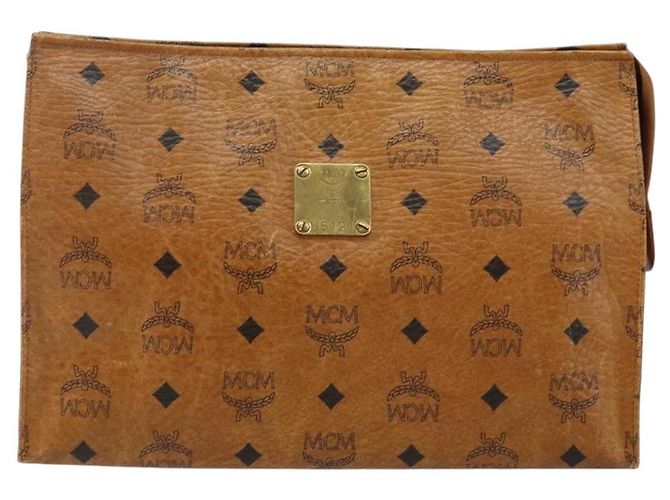 Borsa Clutch MCM Logogram Vicetos in Pelle PVC Marrone Oro Auth am9104 D'oro - vista 2