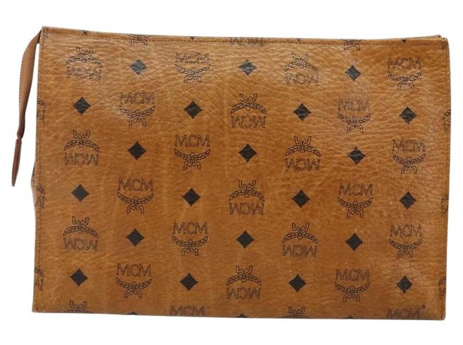 Borsa Clutch MCM Logogram Vicetos in Pelle PVC Marrone Oro Auth am9104 D'oro - vista 3