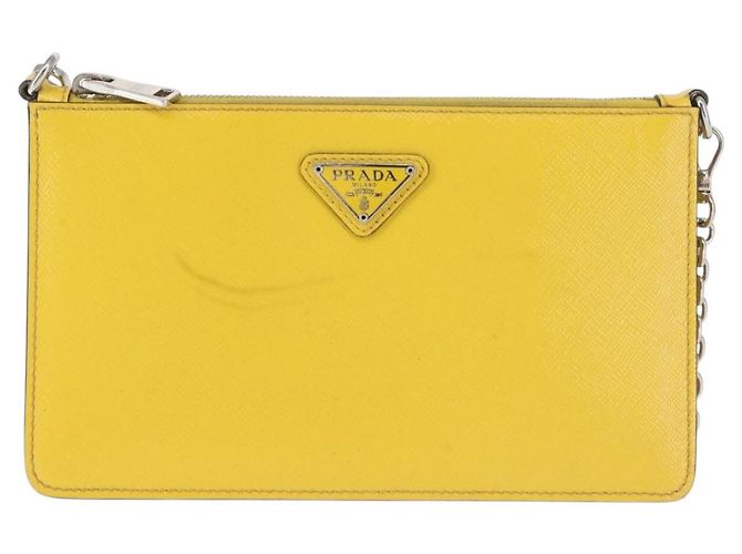 Saffiano Borsa a Spalla PRADA in Pelle Safiano Gialla Argento Auth 142941 Giallo - vista 13