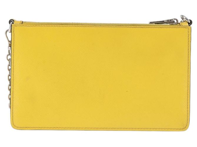 Saffiano Borsa a Spalla PRADA in Pelle Safiano Gialla Argento Auth 142941 Giallo - vista 2