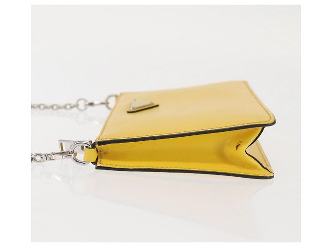 Saffiano Borsa a Spalla PRADA in Pelle Safiano Gialla Argento Auth 142941 Giallo - vista 4
