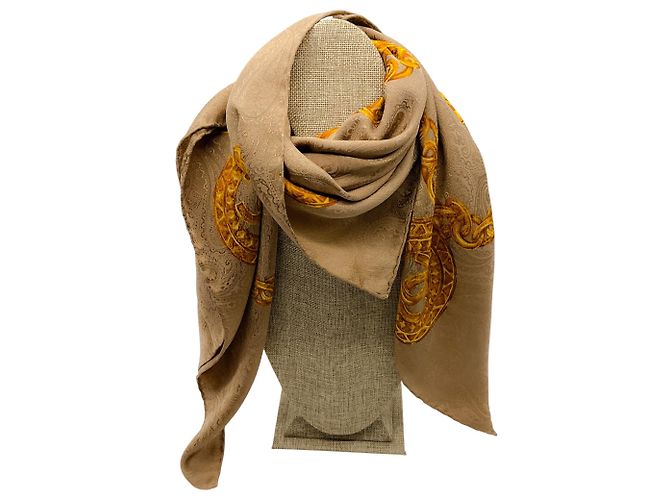 Bufanda cuadrada de seda twill con estampado de cadena Chanel topo / oro Beige - vista 3