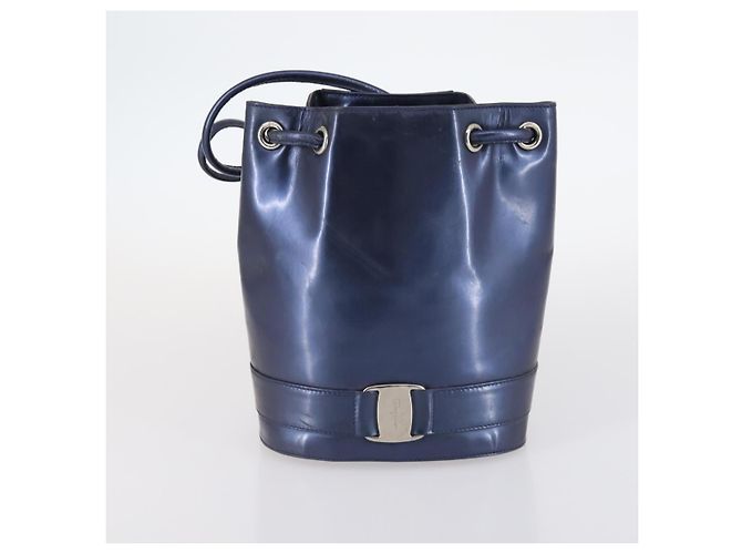 Borsa Gancini in pelle vinilica Salvatore Ferragamo 3 pezzi Nero Blu Auth BA5853 Blu navy - vista 15