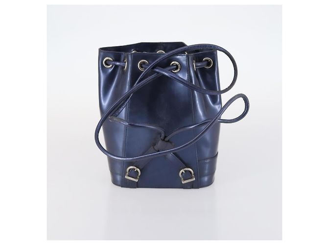Borsa Gancini in pelle vinilica Salvatore Ferragamo 3 pezzi Nero Blu Auth BA5853 Blu navy - vista 16