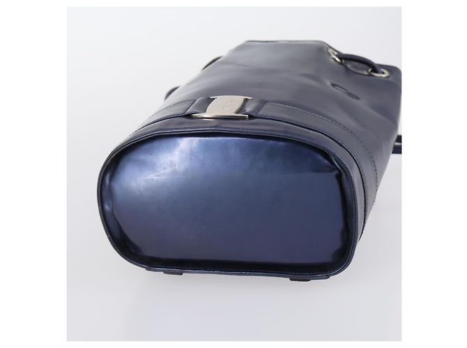 Borsa Gancini in pelle vinilica Salvatore Ferragamo 3 pezzi Nero Blu Auth BA5853 Blu navy - vista 20