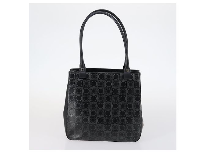 Borsa Gancini in pelle vinilica Salvatore Ferragamo 3 pezzi Nero Blu Auth BA5853 Blu navy - vista 9