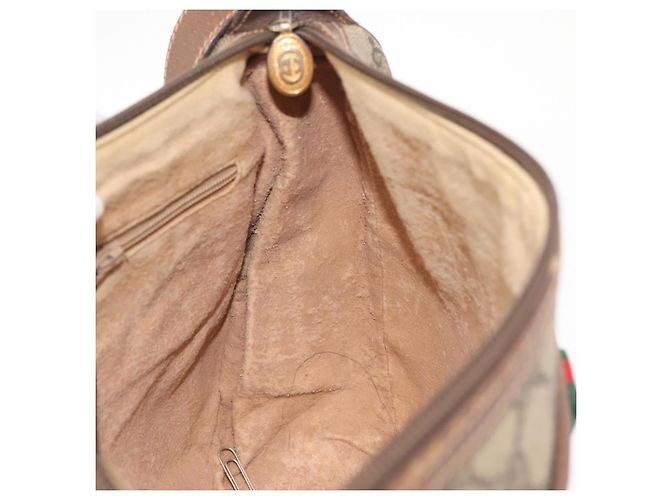 Borsa a Spalla Gucci GG Supreme Web Sherry Line PVC Beige 89 02 077 Auth BA6200 D'oro - vista 18