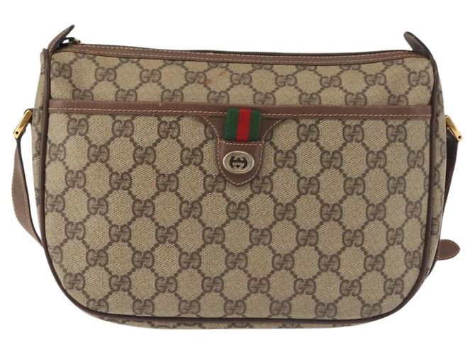 Borsa a Spalla Gucci GG Supreme Web Sherry Line PVC Beige 89 02 077 Auth BA6200 D'oro - vista 2