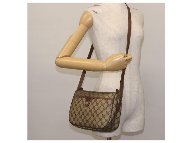 Borsa a Spalla Gucci GG Supreme Web Sherry Line PVC Beige 89 02 077 Auth BA6200 D'oro - vista 22