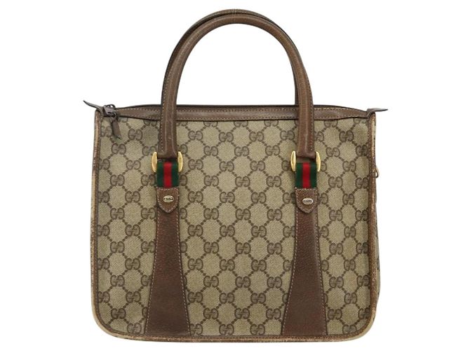 Borsa Gucci GG Supreme Web Sherry Line PVC Beige 58 02 039 Auth th6355 - vista 2