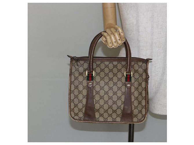 Borsa Gucci GG Supreme Web Sherry Line PVC Beige 58 02 039 Auth th6355 - vista 22